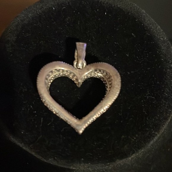 Sterling Silver and Marcasite Double Layer 1” Heart Pendant (No Chain) - Picture 2 of 9